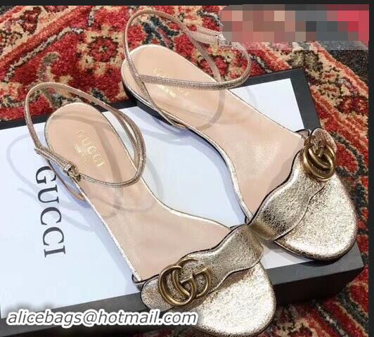 Discount Gucci Leather Double G Flat Sandals 524631 Gold 2019