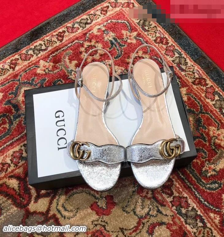 Low Cost Gucci Leather Double G Flat Sandals 524631 Silver 2019
