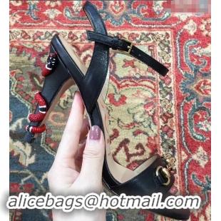 New Design Gucci Snake Heel 9cm Horsebit Leather Sandals 921822 Black 2019