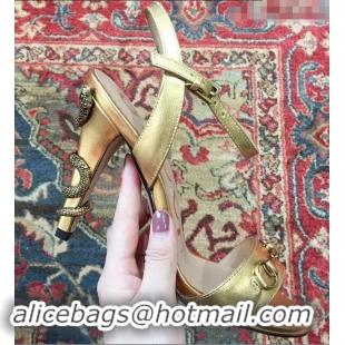 Promotional Gucci Snake Heel 9cm Horsebit Leather Sandals 921822 Gold 2019