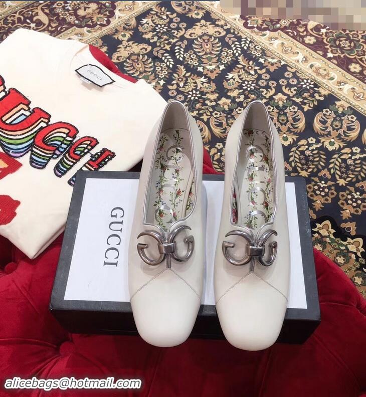 Grade Quality Gucci GG Mirrored Detail Rose Print Mid Heel Pumps 921826 White 2019