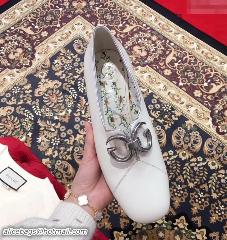 Grade Quality Gucci GG Mirrored Detail Rose Print Mid Heel Pumps 921826 White 2019