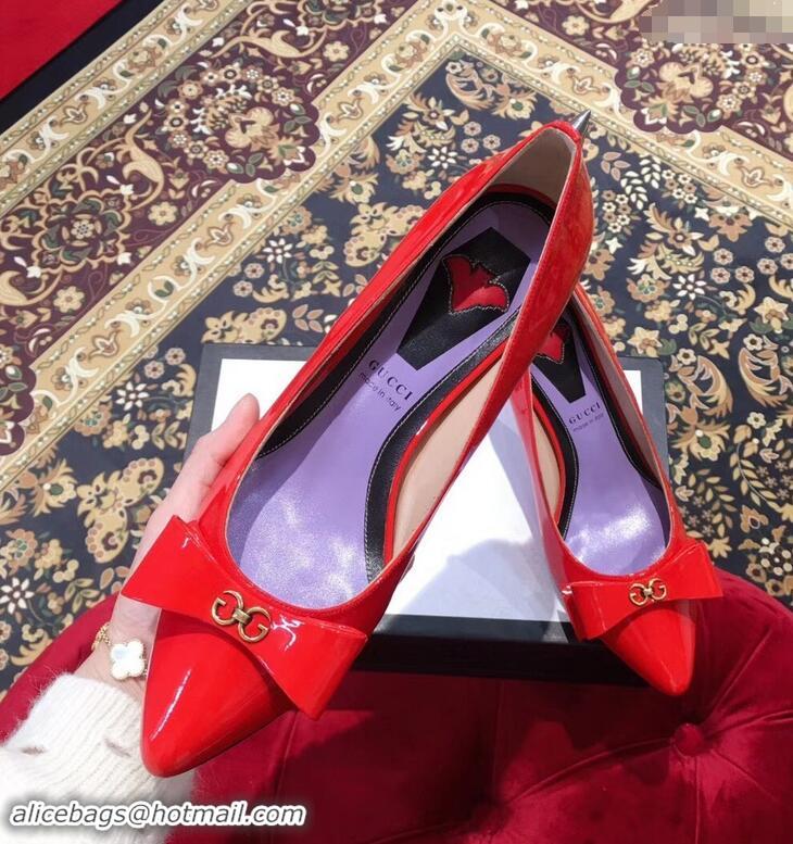 Low Price Gucci Heel 8cm Patent Leather Silver-toned Spikes Pumps with Bow 549666 Red 2019