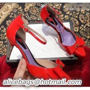 Duplicate Gucci Heel 8cm Patent Leather Silver-toned Spikes Sandals with Bow 921835 Red 2019