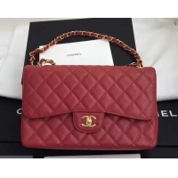 Fashion Chanel original quality Caviar Classic jumbo Flap Bag 1113 burgundy with gold Hardware