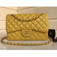 Best Grade Chanel sheepskin Classic jumbo Flap Bag 1113 yellow with gold Hardware