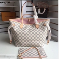 Best Quality Louis Vuittom Damier Azur Canvas Neverfull MM Bag N41605 Rose Ballerine