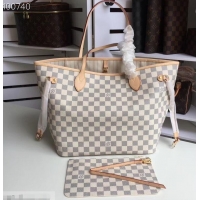 Great Luxury Louis Vuittom Damier Azur Canvas Neverfull MM Bag N41361 Beige