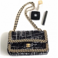 Grade Quality Chanel Tweed Chain Around Classic Flap Bag A1112 Black 2019