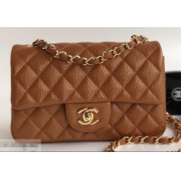 Duplicate Chanel Pearl Caviar Calfskin Small Classic Flap Bag A1116 Caramel/Gold