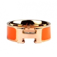 Unique Style Hermes Enamel Clic H Rings HR1256 Orange Gold