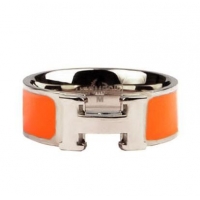 Good Looking Hermes Enamel Clic H Rings HR1256 Orange Silver