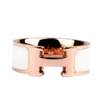 Top Grade  Hermes Enamel Clic H Rings HR1256 White Gold