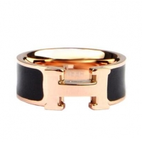  Good Taste Hermes Enamel Clic H Rings HR1256 Black Gold