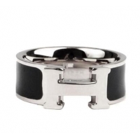 Luxury Cheap Hermes Enamel Clic H Rings HR1256 Black Silver