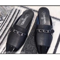 Cheapest Chanel Chain and Leather Slipper Sandals Mules G32501 Black 2019