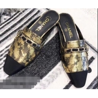 Classic Chanel Chain and Leather Slipper Sandals Mules G32501 Gold 2019