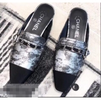 Cheapest Chanel Chain and Leather Slipper Sandals Mules G32501 Silver 2019