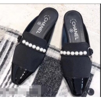 Good Product Chanel Pearl Slipper Sandals Mules Grossgrain/Patent Leather G32506 Black 2019