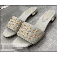 Famous Faux Chanel Camellia Embellishment Mules Slipper Sandals G32631 Gray 2019