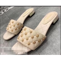 Traditional Discount Chanel Camellia Embellishment Mules Slipper Sandals G32631 Nude 2019