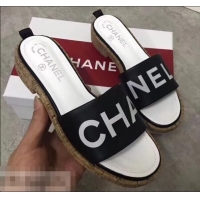 Well Crafted Chanel Lambskin Logo Mules Slipper Sandals G34876 Black 2019