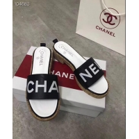 Well Crafted Chanel Lambskin Logo Mules Slipper Sandals G34876 Black 2019