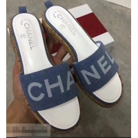 Buy Fashionable Chanel Denim and Lambskin Logo Mules Slipper Sandals G34876 Blue 2019