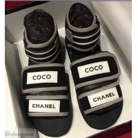 Traditional Specials Chanel Coco Logo Fabric Sandals G34727 Black/Gray 2019