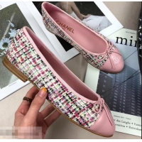 Top Design Chanel Tweed Classic Bow Ballerinas Flats G40301 Multicolor/Pink