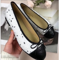 Shop Duplicate Chanel Tweed Classic Bow Ballerinas Flats G40307 White/Black