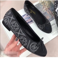 Faux Cheap Chanel Leather Classic Bow Ballerinas Flats G40309 Camellia Print Black