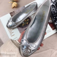 Imitation Chanel Leather Classic Bow Ballerinas Flats G40310 Silver