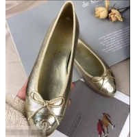 Luxury Cheap Chanel Leather Classic Bow Ballerinas Flats G40311 Gold