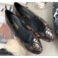 Buy Cheapest Chanel Leather Classic Bow Ballerinas Flats G40314 Laminated Bronze