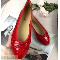 Low Cost Chanel Leather Classic Bow Ballerinas Flats G40317 Patent Red