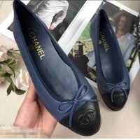 Unique StyleChanel Leather Classic Bow Ballerinas Flats Bi-color G40322 Dark Blue/Black