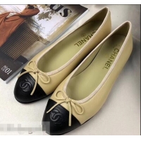 Low Cost Chanel Leather Classic Bow Ballerinas Flats G40327 Bi-color Nude/Black