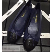 Youthful Chanel Leather Classic Bow Ballerinas Flats G40328 Bi-color Navy Blue/Black