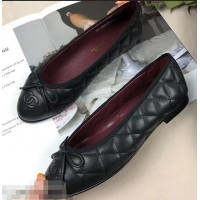 Low Price Chanel Leather Classic Bow Ballerinas Flats G40330 Quilted Black/Burgundy