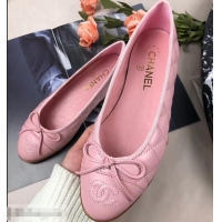 Grade Quality Chanel Leather Classic Bow Ballerinas Flats G40334 Quilted Pink