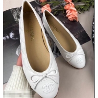 Best Price Chanel Leather Classic Bow Ballerinas Flats G40336 Quilted White