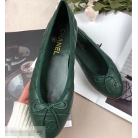 Cheapest Chanel Leather Classic Bow Ballerinas Flats G40337 Quilted Green