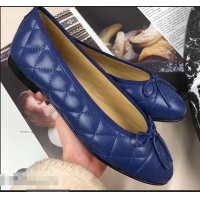 Fashion Discount Chanel Leather Classic Bow Ballerinas Flats G40338 Quilted Blue