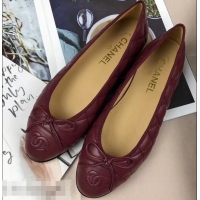 Imitation Classic Chanel Leather Classic Bow Ballerinas Flats G40339 Quilted Burgundy