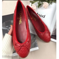 Classic Hot Sell Chanel Leather Classic Bow Ballerinas Flats G40340 Quilted Red