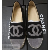 Ladies Cheapest Chanel Suede CC Logo Espadrilles G40407 Black/Gray