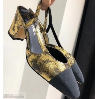 New Arrivals Chanel Heel 6.5cm Slingbacks G31318 Laminated Gold/Grosgrain Black 2019