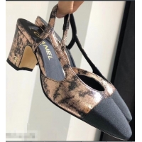 New Design Chanel Heel 6.5cm Slingbacks G31318 Laminated Bronze/Grosgrain Black 2019