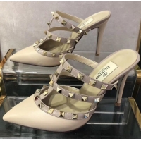 Designer VALENTINO ROCKSTUD STRAP sheepskin PUMP 9.5CM V8756 NUDE